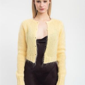 Danielle Guilin Mohair Fuzzy Cropped Cardigan